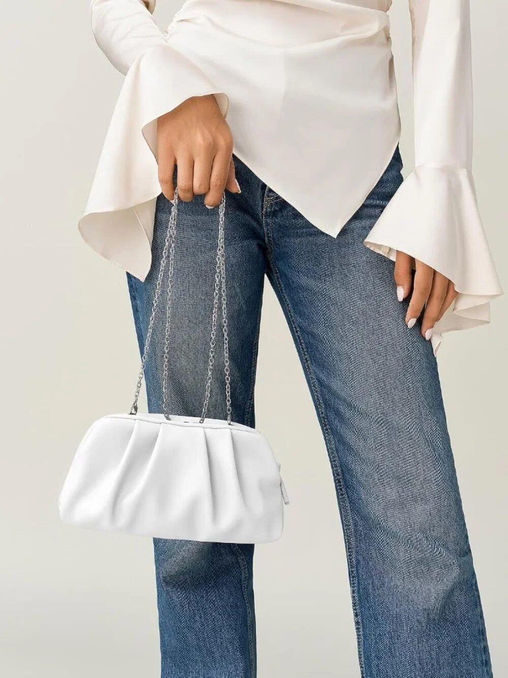 👜 Women's White Faux Leather Evening Formal Crossbody Bag Stylish Clutch Purses